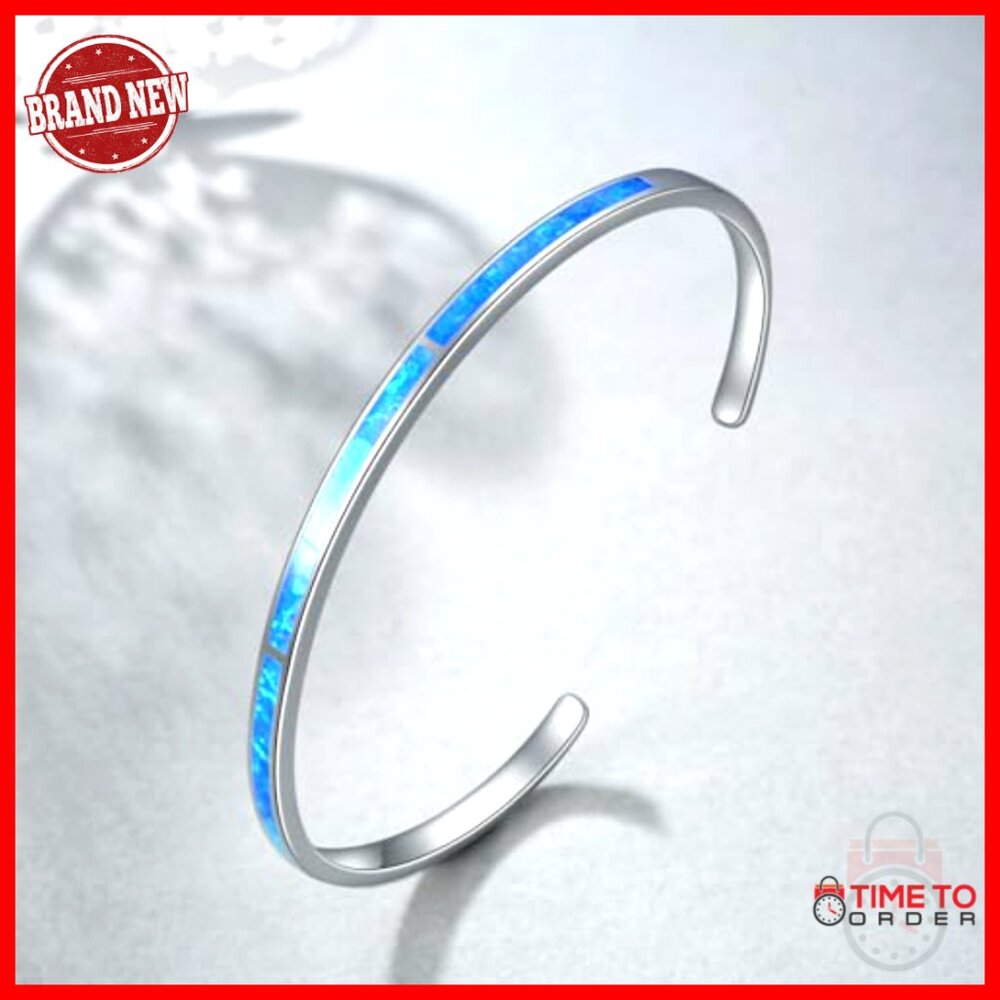 Sterling Silver Opal Cuff Bangle Adjustable Elega… - image 5